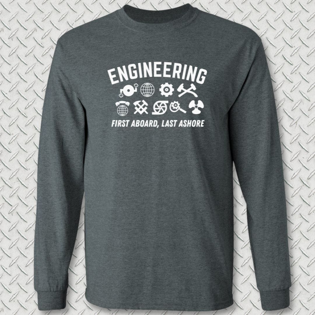 NavyHumor Long-sleeve Dark Heather / S Engineering - First Aboard Long Sleeve Tee