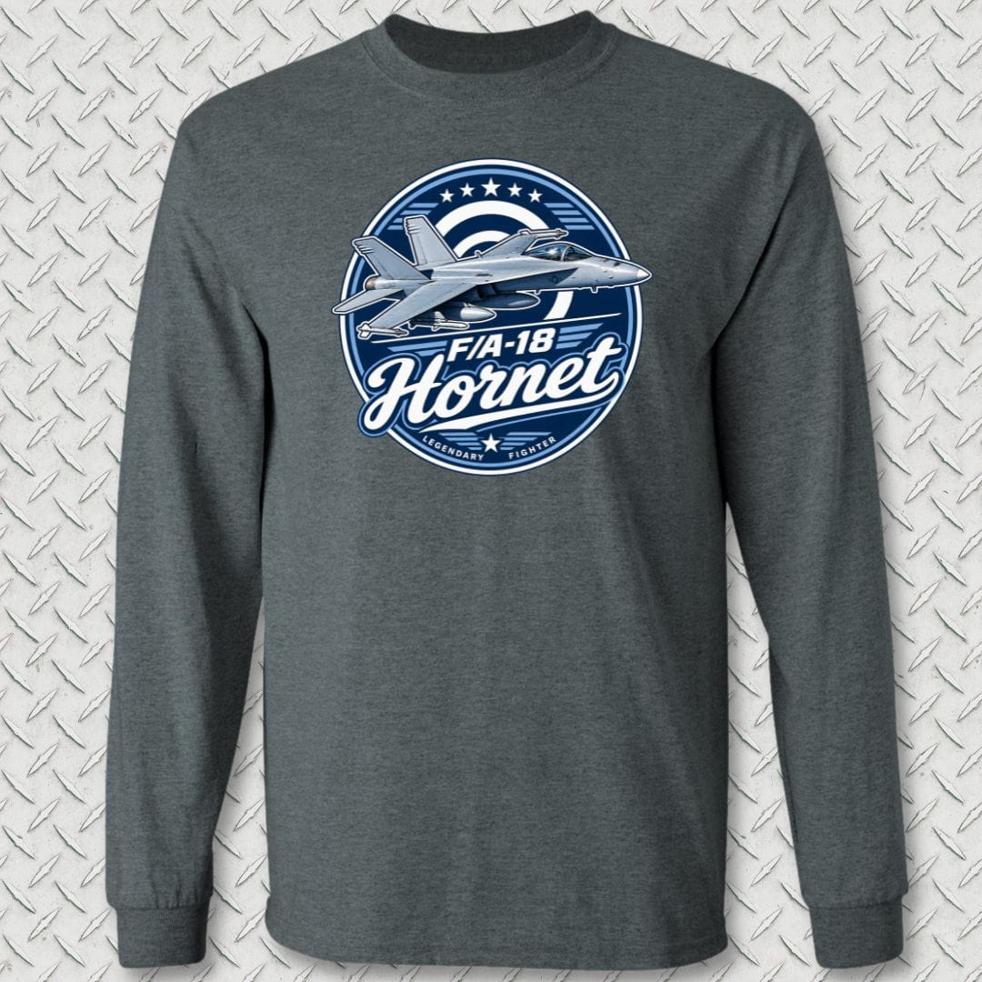 NavyHumor Long-sleeve Dark Heather / S F/A-18 Hornet Legendary Fighter Long Sleeve Tee