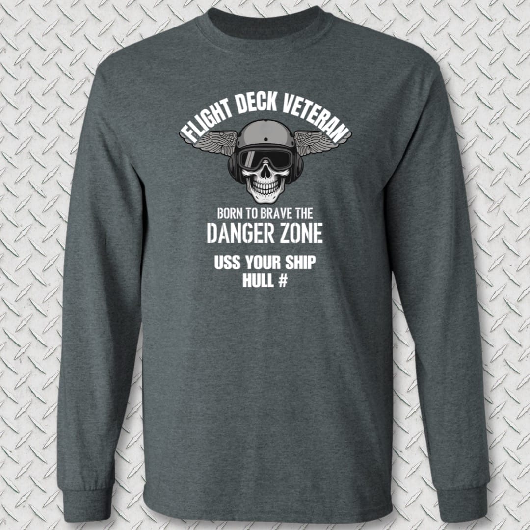 NavyHumor Long-sleeve Dark Heather / S Flight Deck Veteran - Add Your Command Long Sleeve Tee