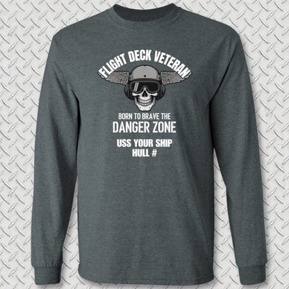 NavyHumor Long-sleeve Dark Heather / S Flight Deck Veteran - Add Your Command Long Sleeve Tee
