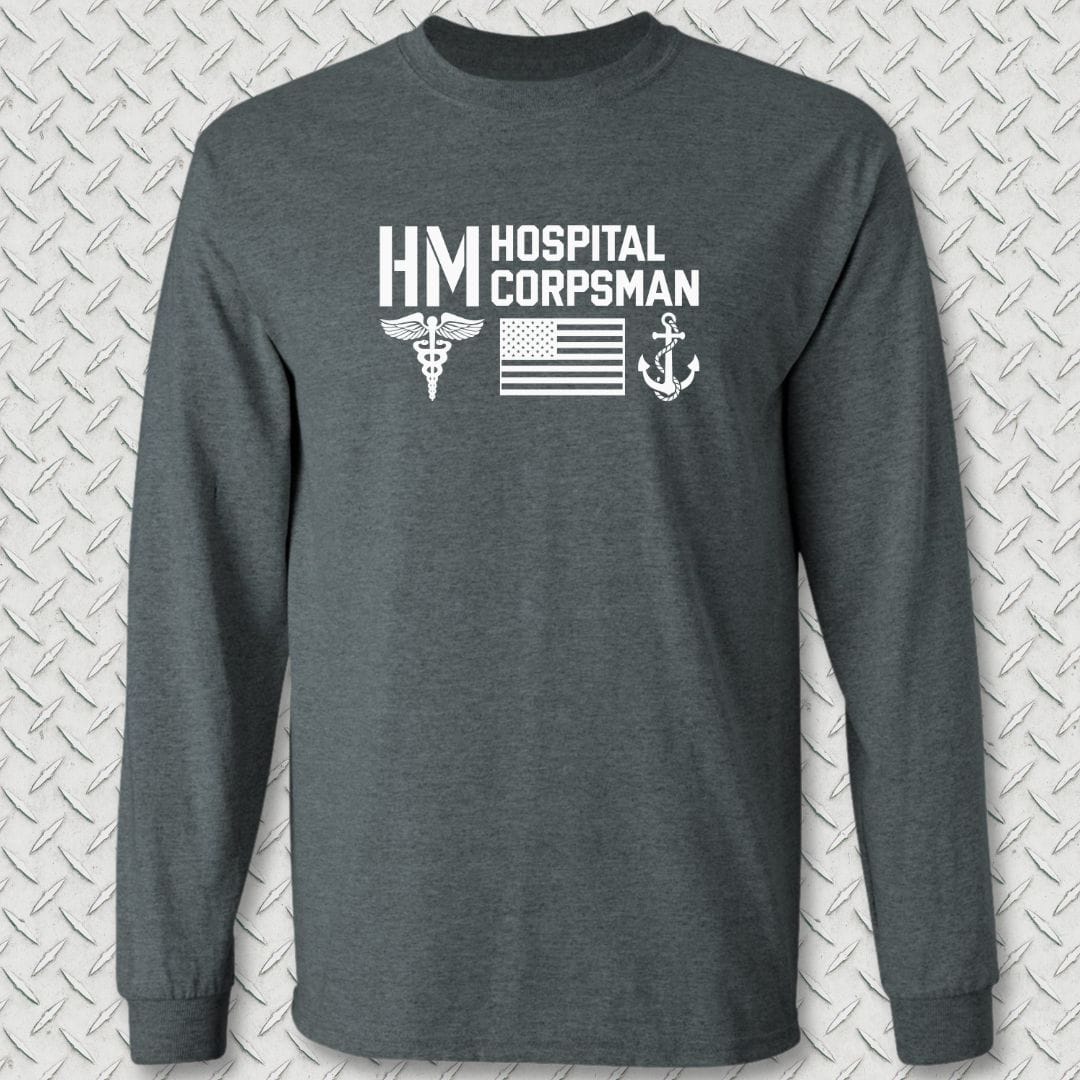 NavyHumor Long-sleeve Dark Heather / S HM - Flag & Anchor Long Sleeve Tee