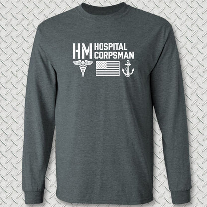 NavyHumor Long-sleeve Dark Heather / S HM - Flag & Anchor Long Sleeve Tee