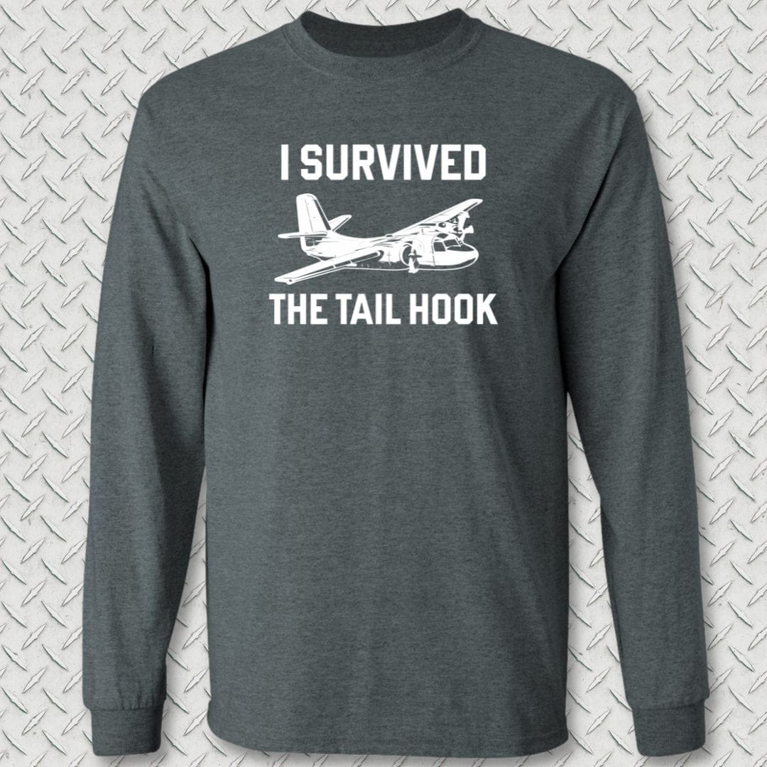 NavyHumor Long-sleeve Dark Heather / S I Survived The Tail Hook: S-2 Tracker Long Sleeve Tee