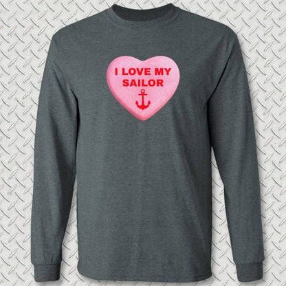 NavyHumor Long-sleeve Dark Heather / S Love My Sailor Candy Heart Long Sleeve Tee