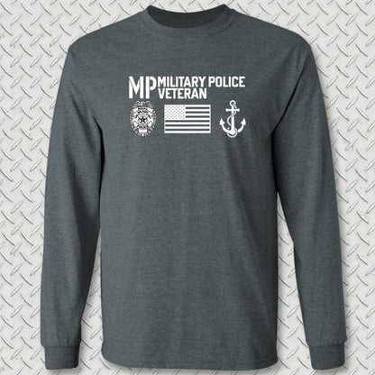 NavyHumor Long-sleeve Dark Heather / S Military Police Veteran - Flag & Anchor Long Sleeve Tee