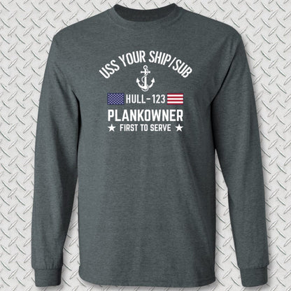 NavyHumor Long-sleeve Dark Heather / S Plankowner - Add Your Command Long Sleeve Tee