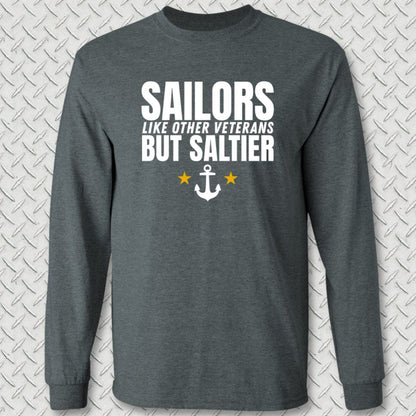 NavyHumor Long-sleeve Dark Heather / S Sailors Are Saltier Long Sleeve Tee