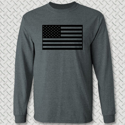 NavyHumor Long-sleeve Dark Heather / S US Flag Monochromatic Long Sleeve Tee