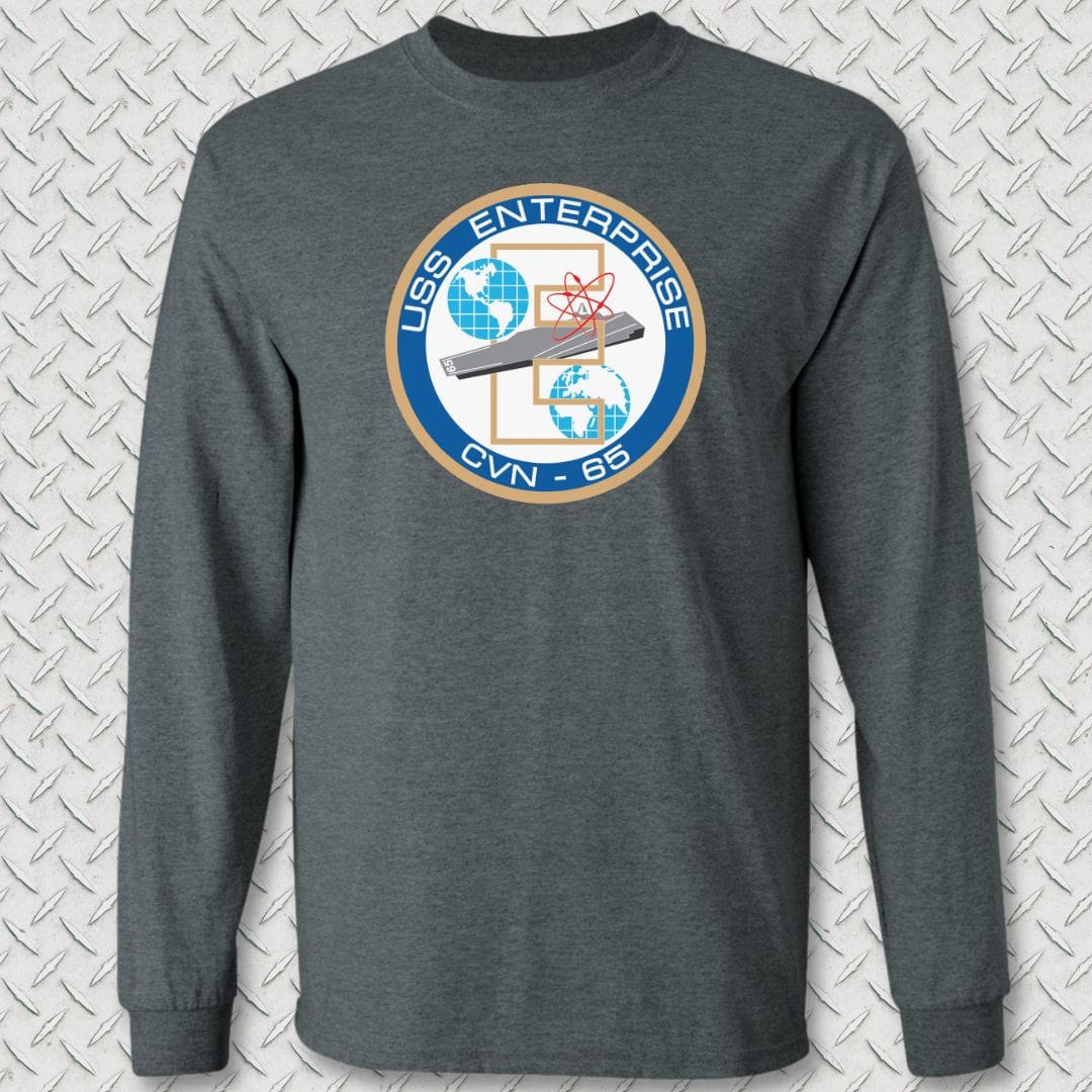 NavyHumor Long-sleeve Dark Heather / S USS Enterprise Crest Long Sleeve Tee