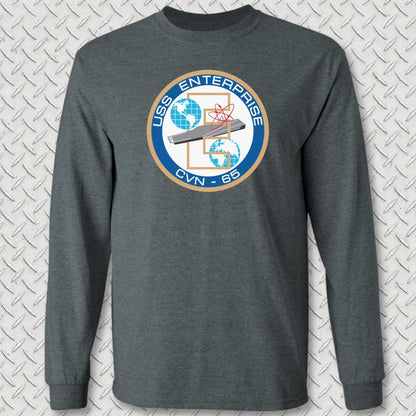 NavyHumor Long-sleeve Dark Heather / S USS Enterprise Crest Long Sleeve Tee