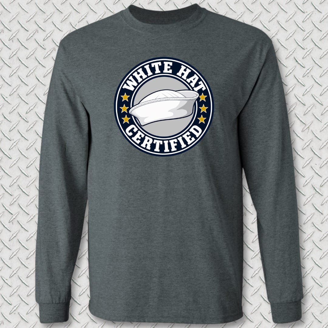 NavyHumor Long-sleeve Dark Heather / S White Hat Certified Long Sleeve Tee
