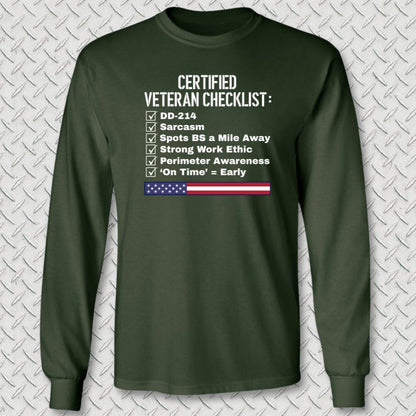 NavyHumor Long-sleeve Forest Green / M Certified Veteran Checklist Long Sleeve Tee