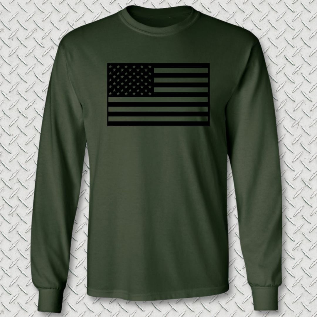 NavyHumor Long-sleeve Forest Green / M US Flag Monochromatic Long Sleeve Tee
