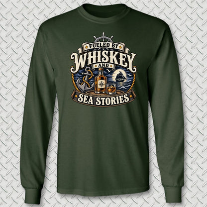 NavyHumor Long-sleeve Forest Green / S Fueled By Whiskey And Sea Stories Long Sleeve Tee