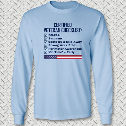 NavyHumor Long-sleeve Light Blue / S Certified Veteran Checklist Long Sleeve Tee