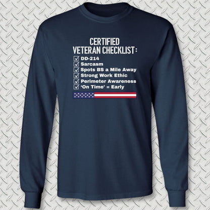 NavyHumor Long-sleeve Navy / S Certified Veteran Checklist Long Sleeve Tee