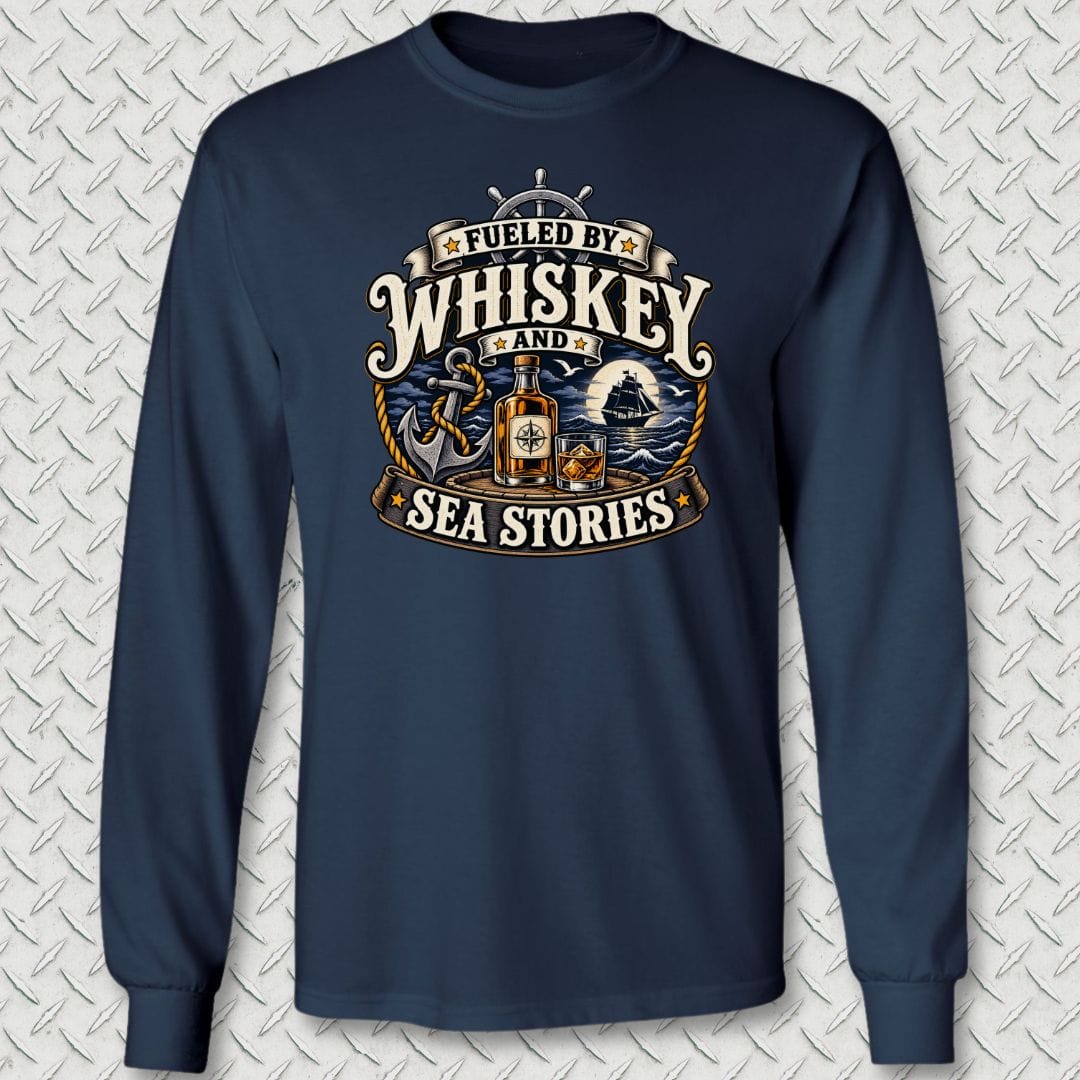 NavyHumor Long-sleeve Navy / S Fueled By Whiskey And Sea Stories Long Sleeve Tee