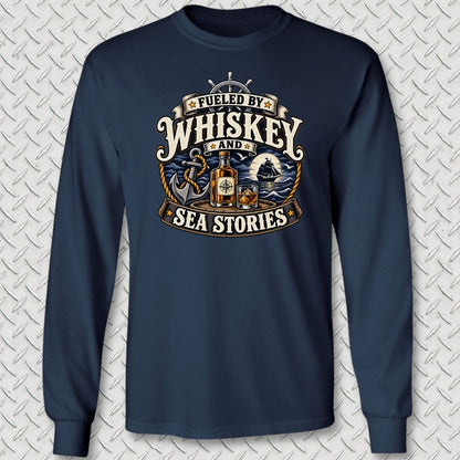 NavyHumor Long-sleeve Navy / S Fueled By Whiskey And Sea Stories Long Sleeve Tee