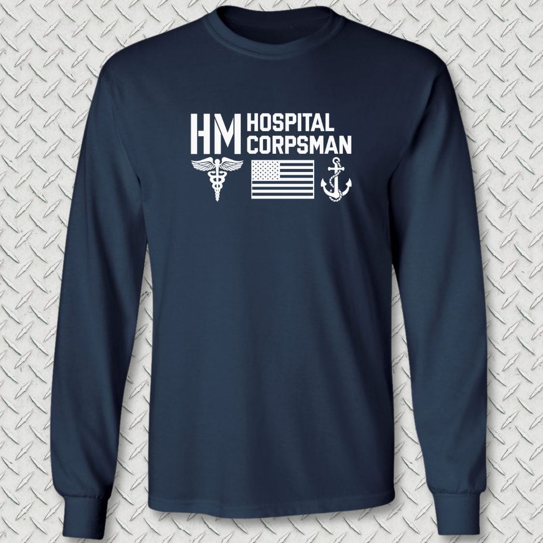 NavyHumor Long-sleeve Navy / S HM - Flag & Anchor Long Sleeve Tee