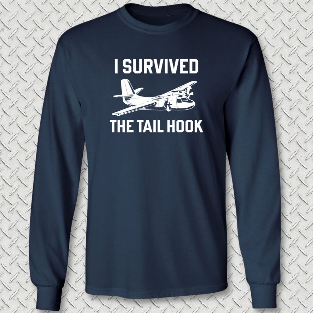 NavyHumor Long-sleeve Navy / S I Survived The Tail Hook: S-2 Tracker Long Sleeve Tee