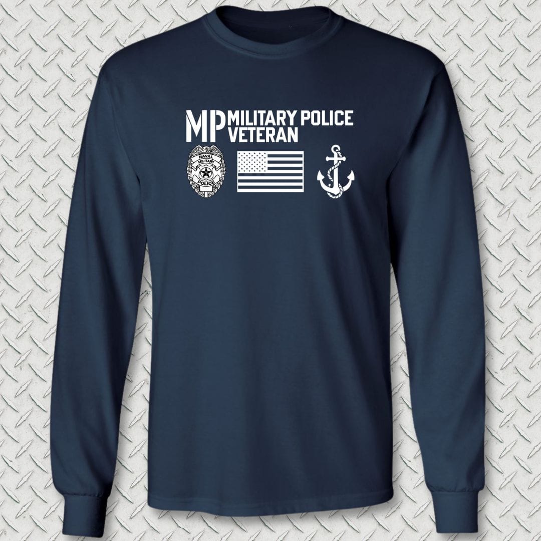 NavyHumor Long-sleeve Navy / S Military Police Veteran - Flag & Anchor Long Sleeve Tee
