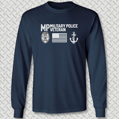 NavyHumor Long-sleeve Navy / S Military Police Veteran - Flag & Anchor Long Sleeve Tee