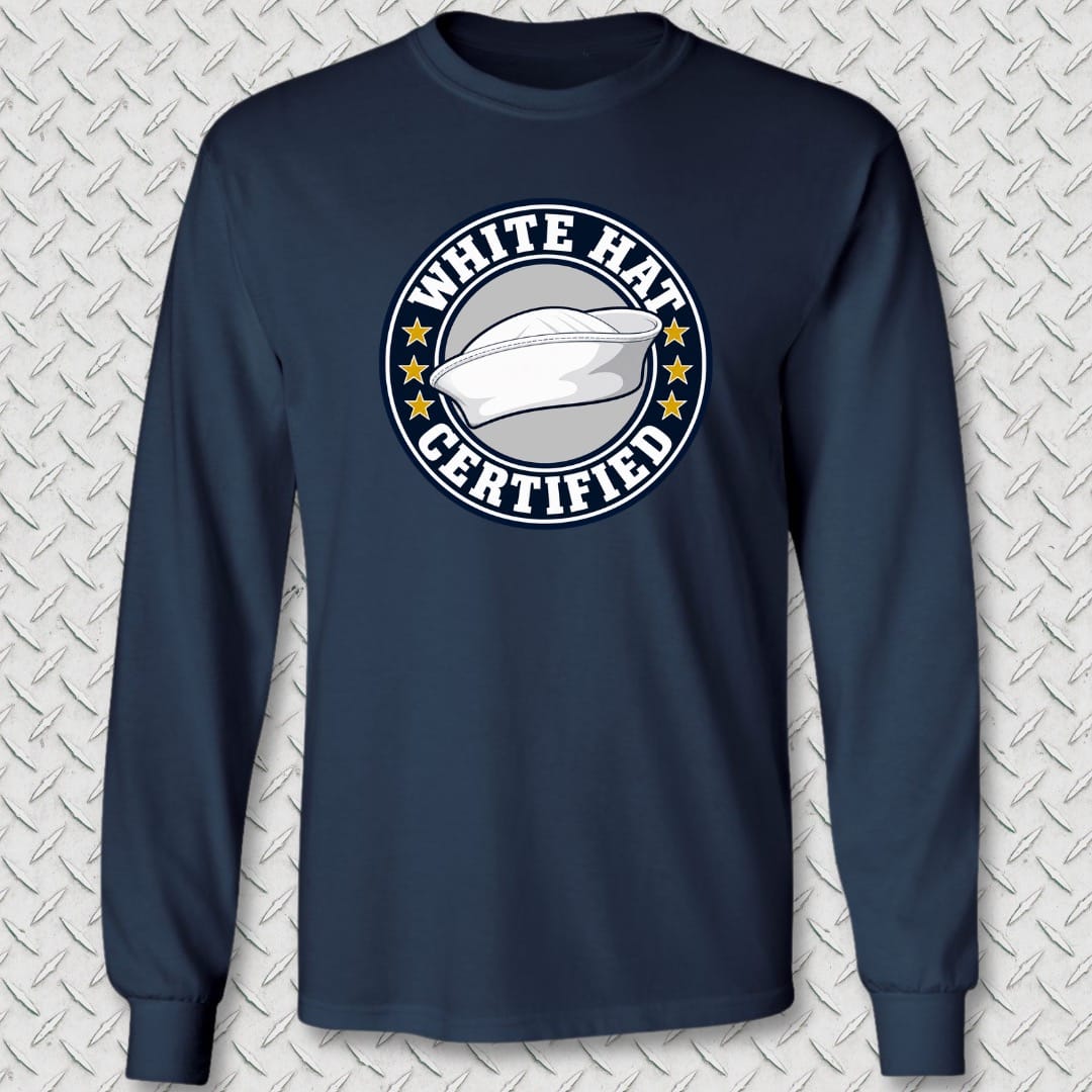 NavyHumor Long-sleeve Navy / S White Hat Certified Long Sleeve Tee