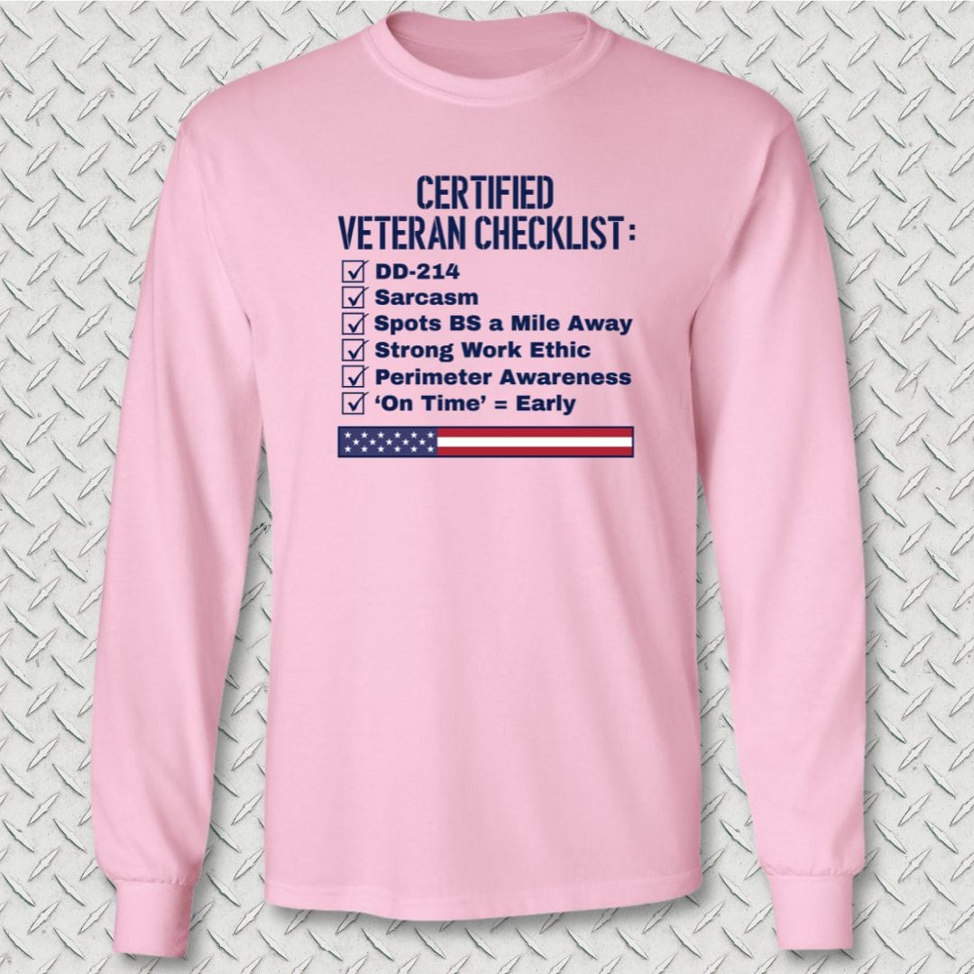 NavyHumor Long-sleeve Pink / S Certified Veteran Checklist Long Sleeve Tee