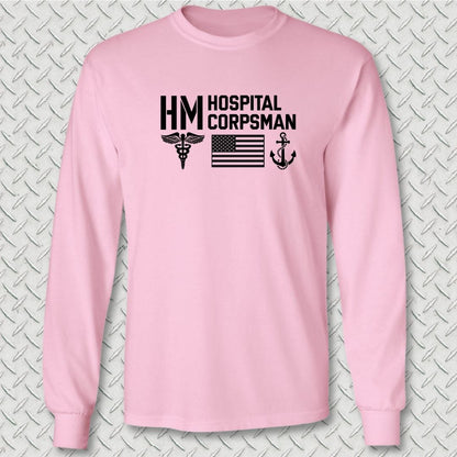NavyHumor Long-sleeve Pink / S HM - Flag & Anchor Long Sleeve Tee