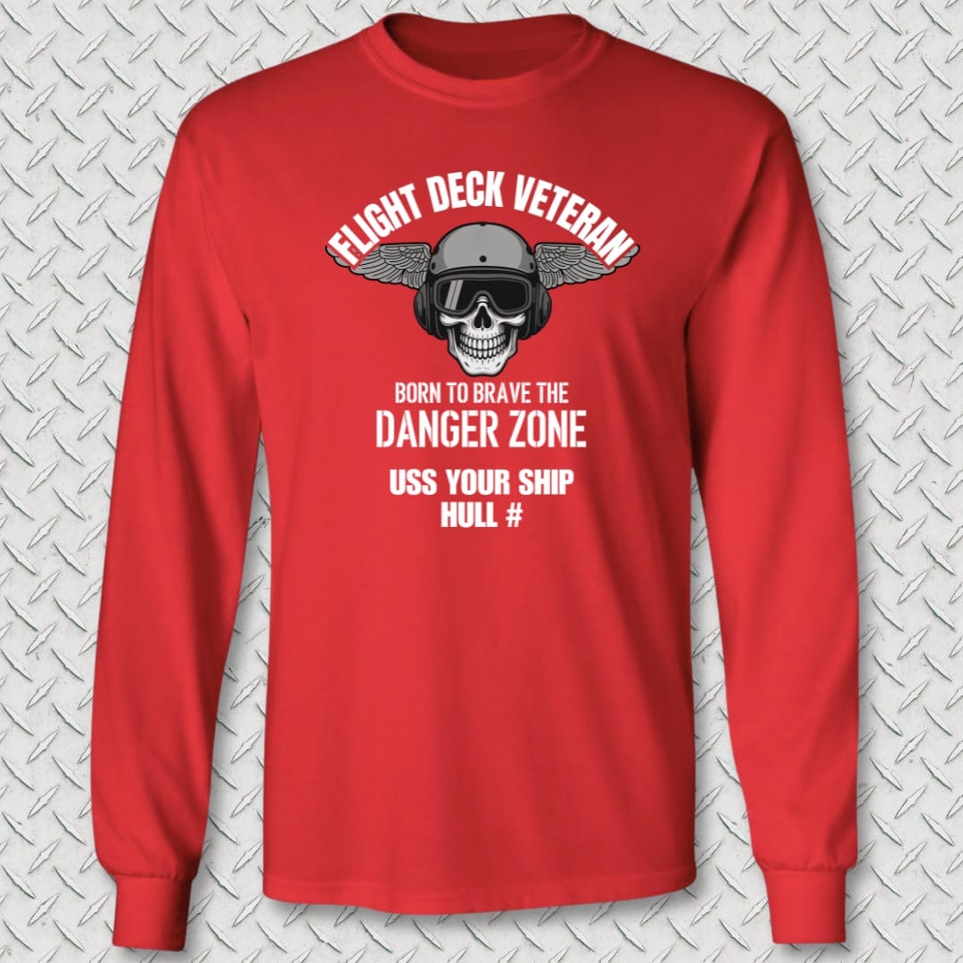 NavyHumor Long-sleeve Red / S Flight Deck Veteran - Add Your Command Long Sleeve Tee