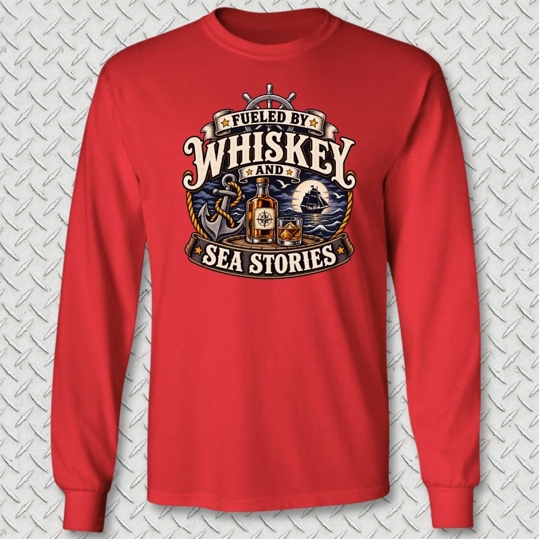 NavyHumor Long-sleeve Red / S Fueled By Whiskey And Sea Stories Long Sleeve Tee