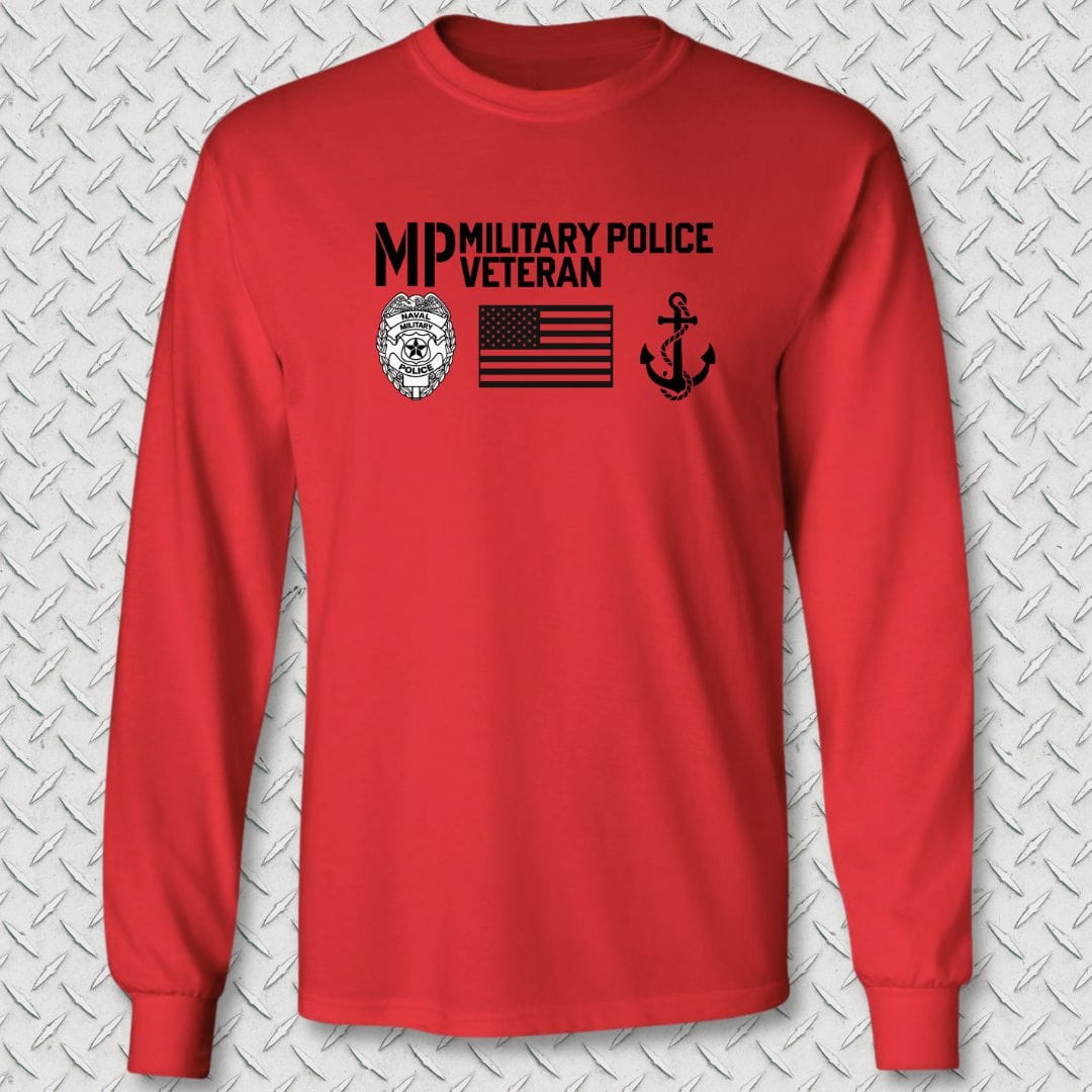 NavyHumor Long-sleeve Red / S Military Police Veteran - Flag & Anchor Long Sleeve Tee