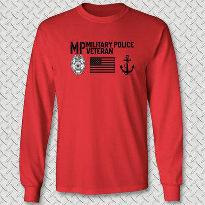 NavyHumor Long-sleeve Red / S Military Police Veteran - Flag & Anchor Long Sleeve Tee