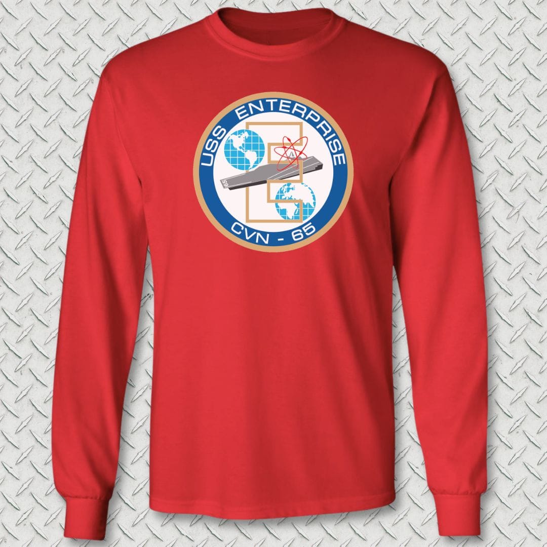 NavyHumor Long-sleeve Red / S USS Enterprise Crest Long Sleeve Tee