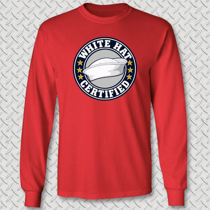 NavyHumor Long-sleeve Red / S White Hat Certified Long Sleeve Tee