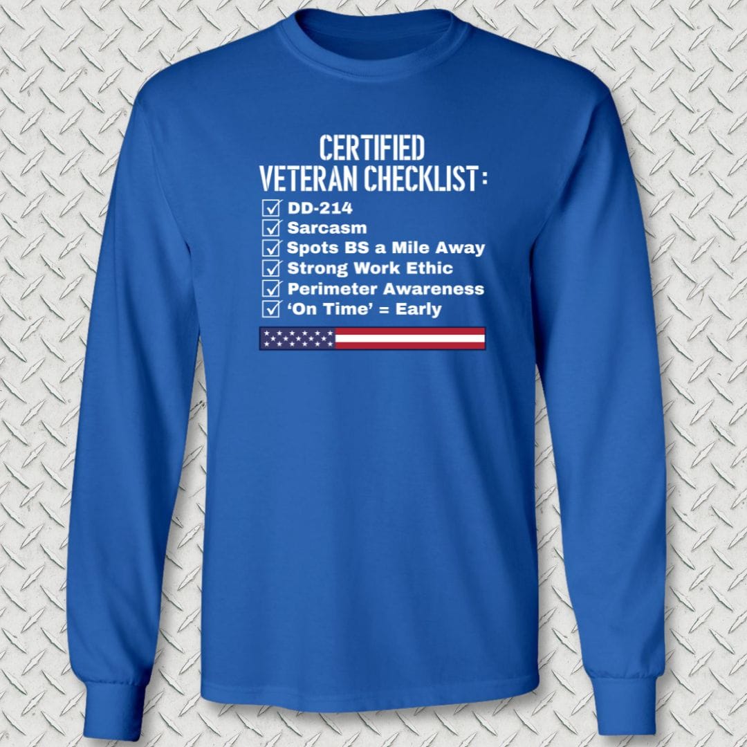 NavyHumor Long-sleeve Royal Blue / S Certified Veteran Checklist Long Sleeve Tee