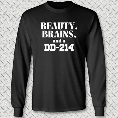NavyHumor Long-sleeve S / Black Beauty, Brains, and a DD-214 Long Sleeve Tee
