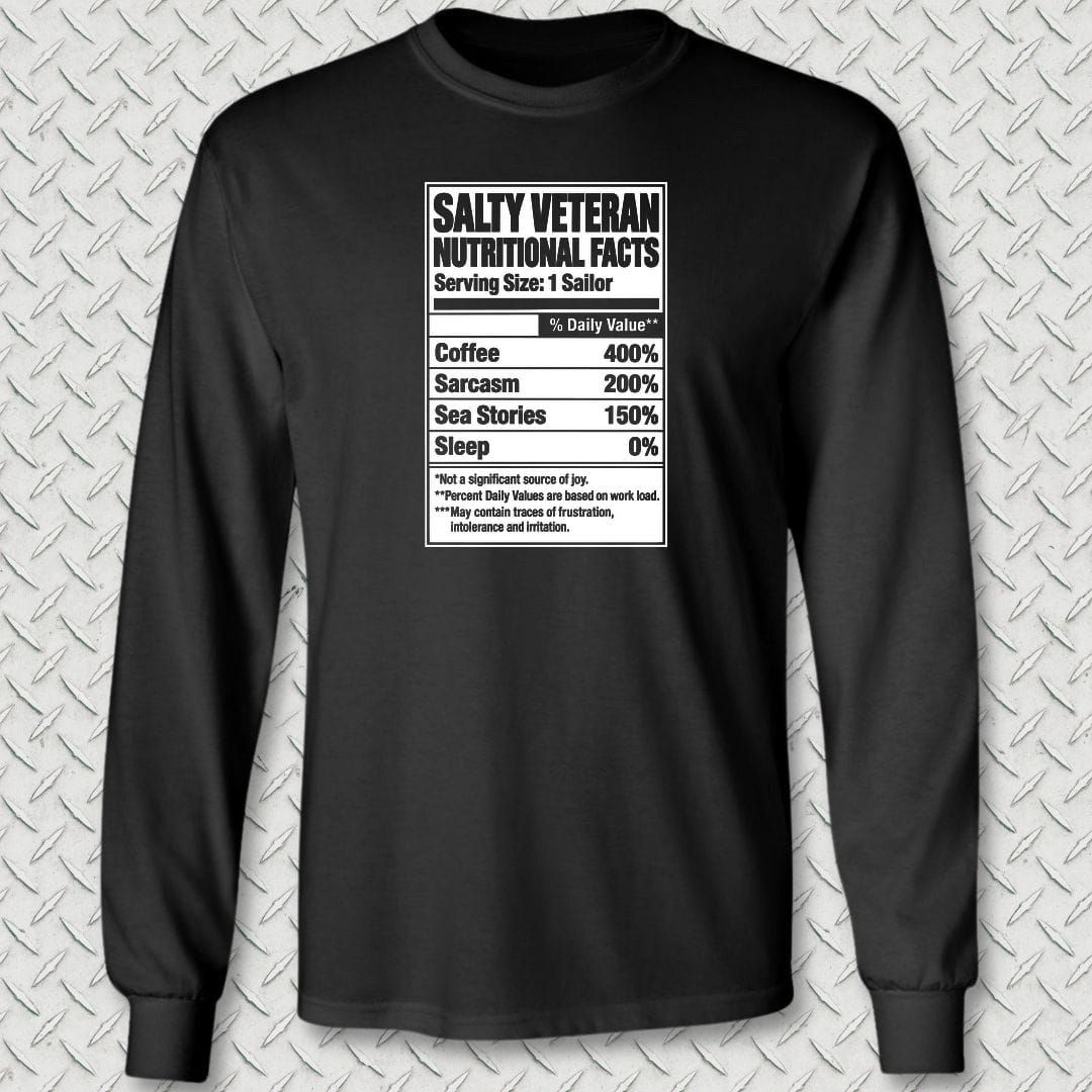 NavyHumor Long-sleeve S / Black Salty Veteran Nutritional Facts Long Sleeve Tee