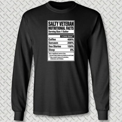 NavyHumor Long-sleeve S / Black Salty Veteran Nutritional Facts Long Sleeve Tee