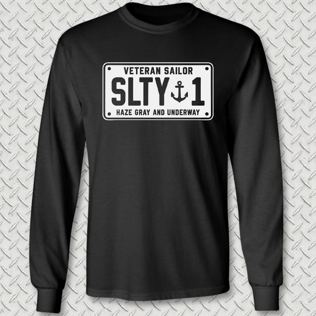 NavyHumor Long-sleeve S / Black Veteran Sailor License Plate Long Sleeve Tee