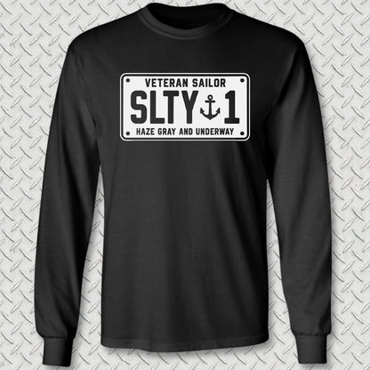 NavyHumor Long-sleeve S / Black Veteran Sailor License Plate Long Sleeve Tee