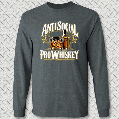 NavyHumor Long-sleeve S / Dark Heather Anti Social, Pro Whiskey Long Sleeve Tee