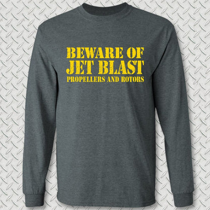 NavyHumor Long-sleeve S / Dark Heather Beware of Jet Blast Long Sleeve Tee