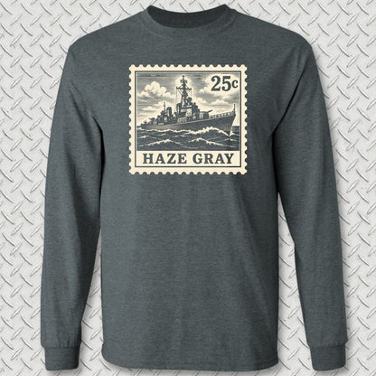 NavyHumor Long-sleeve S / Dark Heather Haze Gray Stamp Long Sleeve Tee