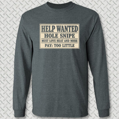 NavyHumor Long-sleeve S / Dark Heather Hole Snipe Help Wanted Long Sleeve Tee