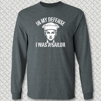 NavyHumor Long-sleeve S / Dark Heather In My Defense - Female Long Sleeve Tee