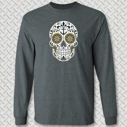 NavyHumor Long-sleeve S / Dark Heather Sailor Sugar Skull Long Sleeve Tee