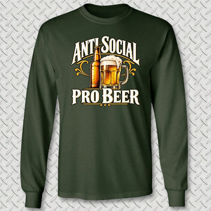 NavyHumor Long-sleeve S / Forest Green Anti Social, Pro Beer Long Sleeve Tee
