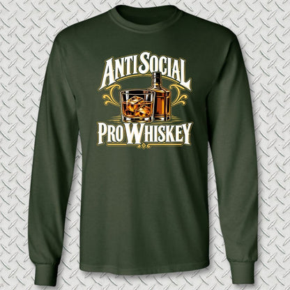 NavyHumor Long-sleeve S / Forest Green Anti Social, Pro Whiskey Long Sleeve Tee