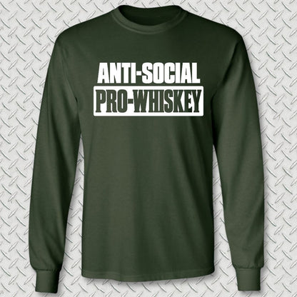 NavyHumor Long-sleeve S / Forest Green Anti-Social, Pro-Whiskey Long Sleeve Tee